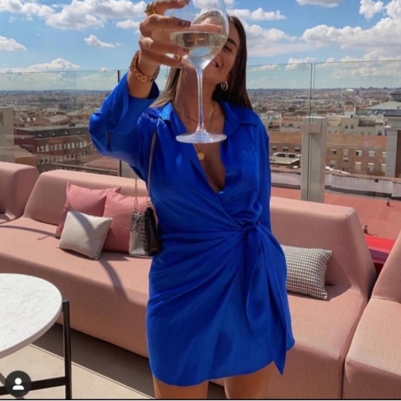 Zara Satin Effect Wrap Dress - Picture 4 of 16